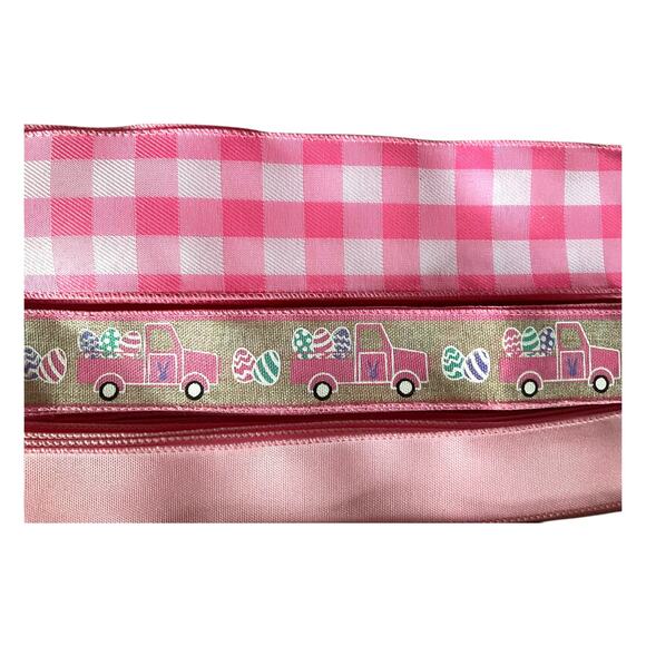 DIY Happy Easter Pink Truck Wreath Making Kit, Spring Sign Ribbon Bundle Set - Picture 6 of 6